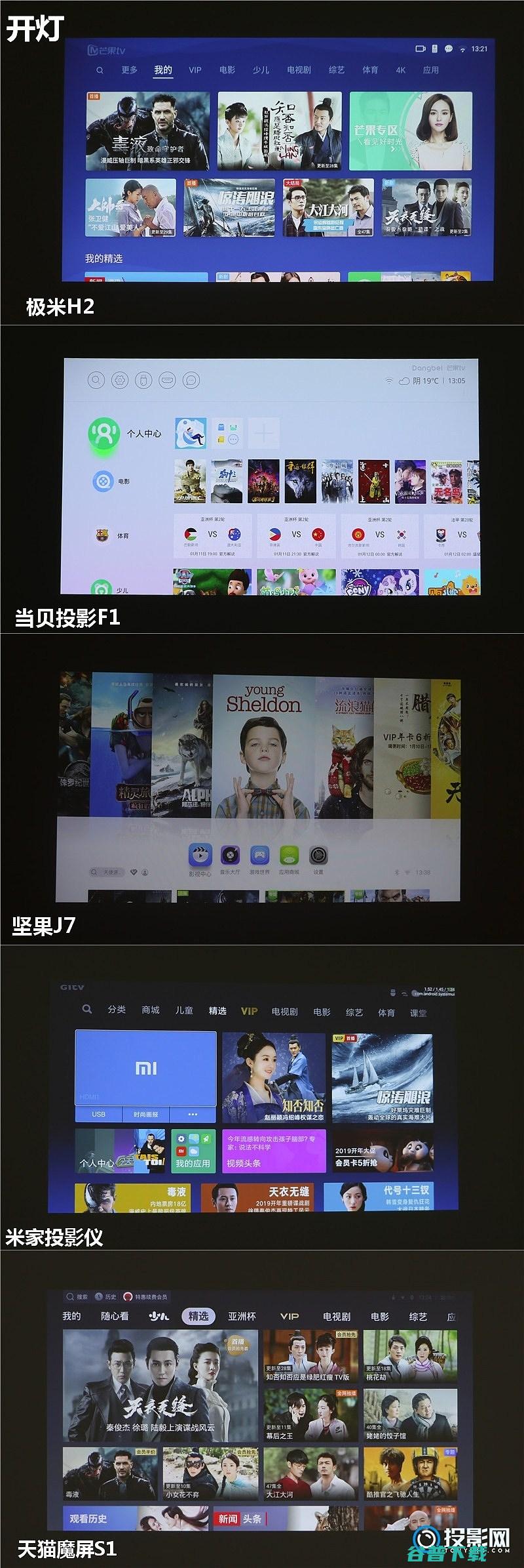 天猫魔屏S1对比横评极米H2坚果J7当贝投影F1米家