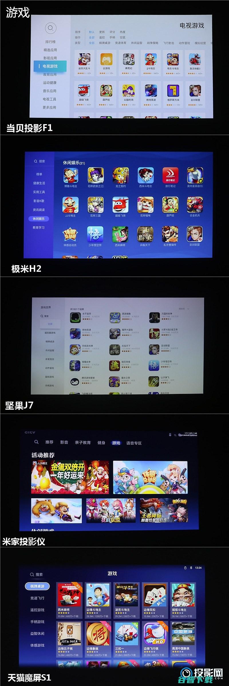 天猫魔屏S1对比横评极米H2坚果J7当贝投影F1米家