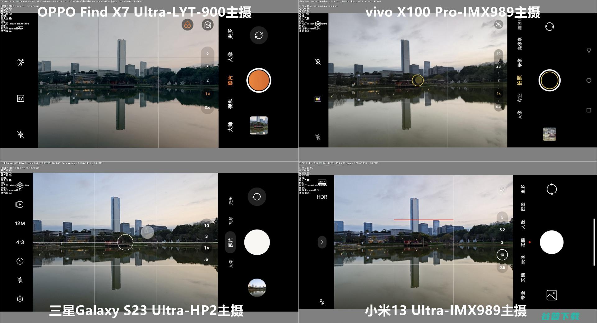 角度刁钻，OPPO Find X7 Ultra、vivo X100 Pro、小米13U和三星U取景框与高像素模式对比