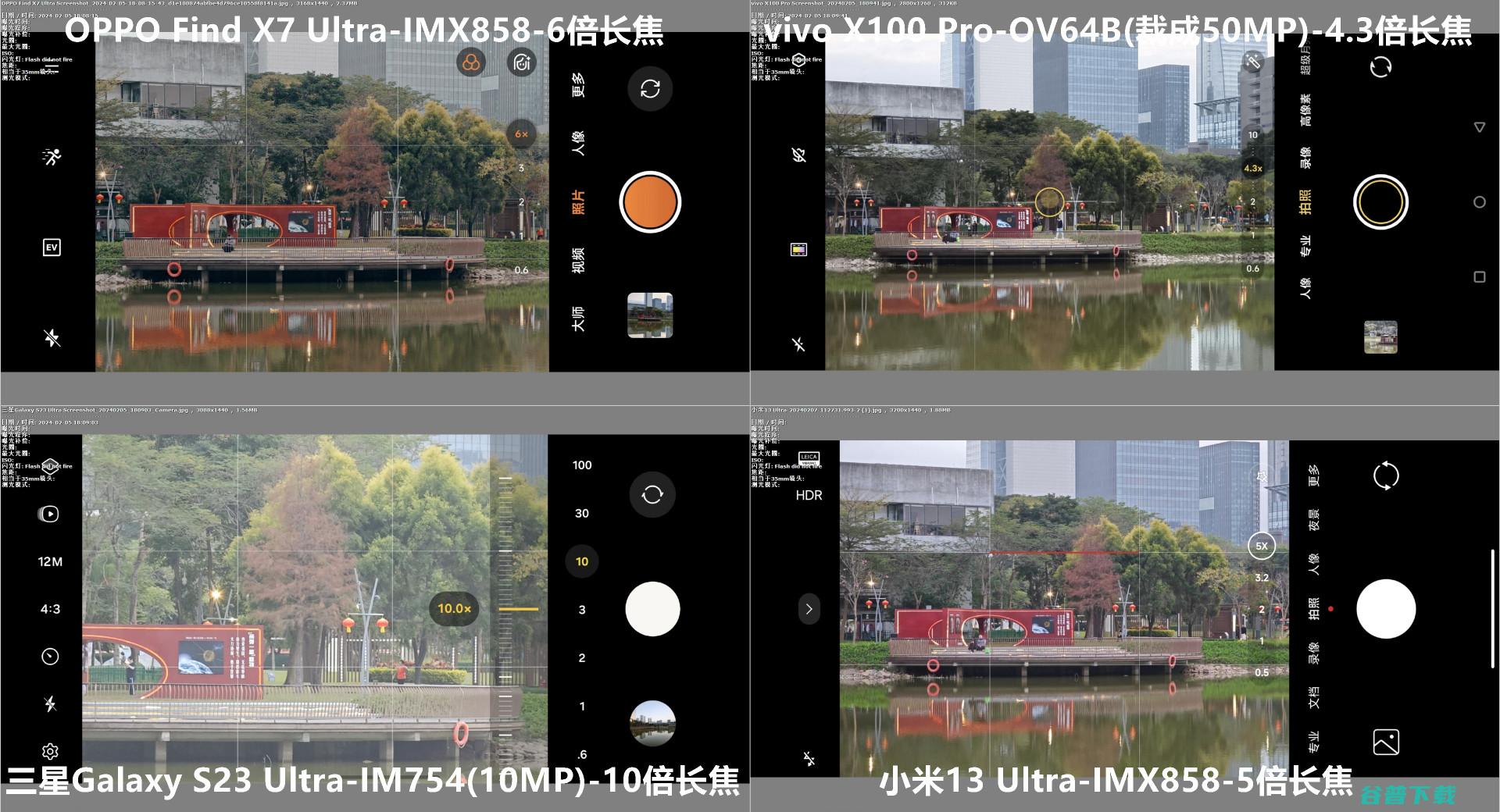 角度刁钻，OPPO Find X7 Ultra、vivo X100 Pro、小米13U和三星U取景框与高像素模式对比