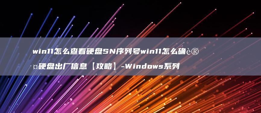 win11怎么查看硬盘SN序列号win11怎么确认硬盘出厂信息【攻略】-Windows系列
